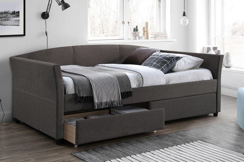 Säng Genesis 90x200 cm - Grå - Säng med förvaring - Enkelsäng med förvaring