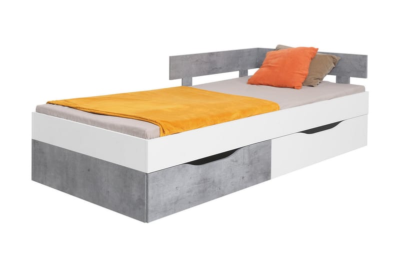Säng Indora 124x204 cm - Vit/Grå - Säng med förvaring