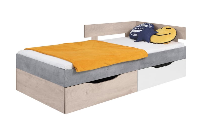 Säng Indora 94x204 cm - Grå/Vit/Natur - Säng med förvaring - Enkelsäng med förvaring