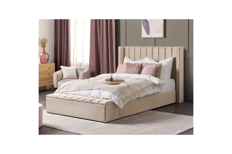 Säng med förvaringsbänk Noyers Beige, 160x200 cm - Beige, 160x200 cm - Möbler - Säng - Vattensäng