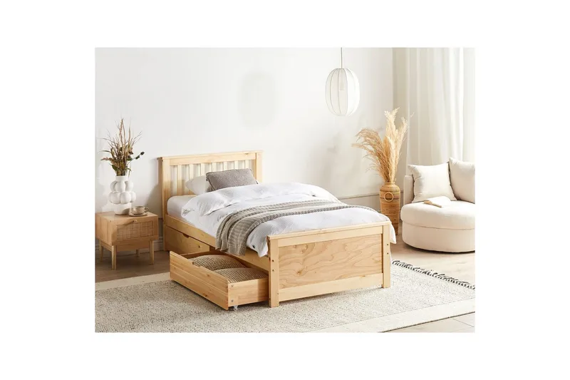 Säng med förvaringslådor Olendon Ljus trä, 90x200 cm, 2 - Ljus trä, 90x200 cm, 2 - Möbler - Säng - Säng med förvaring