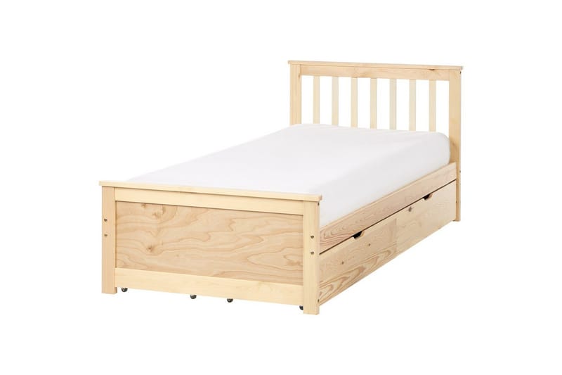 Säng med förvaringslådor Olendon Ljus trä, 90x200 cm, 4 - Ljus trä, 90x200 cm, 4 - Möbler - Säng - Säng med förvaring