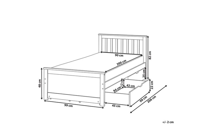 Säng med förvaringslådor Olendon Ljus trä, 90x200 cm, 4 - Ljus trä, 90x200 cm, 4 - Möbler - Säng - Säng med förvaring
