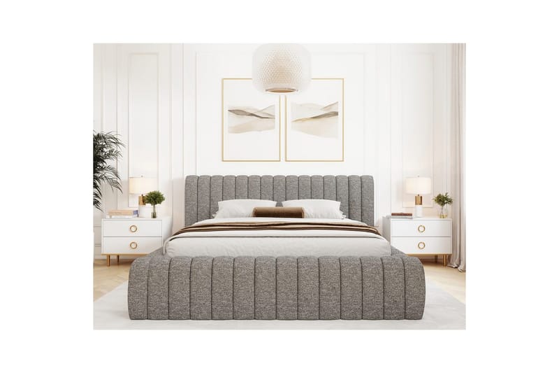 Säng med stoppning Eltap Carilla med metallram/gaslyft/förvaring - Coralline 03, Grå, 140x200 cm - Möbler - Säng - Säng med förvaring