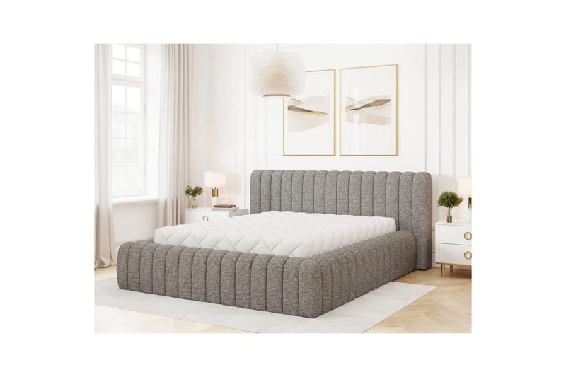 Säng med stoppning Eltap Carilla med metallram/gaslyft/förvaring - Coralline 03, Grå, 140x200 cm - Möbler - Säng - Säng med förvaring