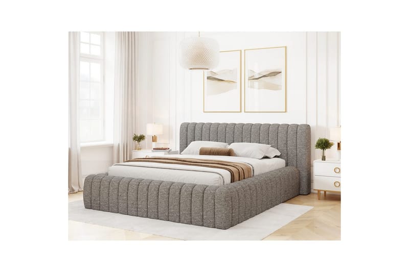 Säng med stoppning Eltap Carilla med metallram/gaslyft/förvaring - Coralline 03, Grå, 180x200 cm - Möbler - Säng - Säng med förvaring