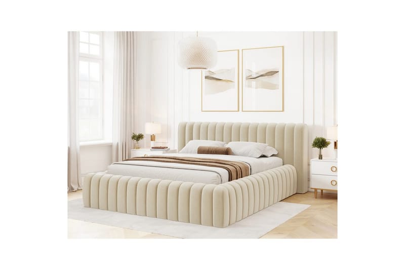 Säng med stoppning Eltap Carilla med metallram/gaslyft/förvaring - Monolith 04, Beige, 140x200 cm - Möbler - Säng - Säng med förvaring