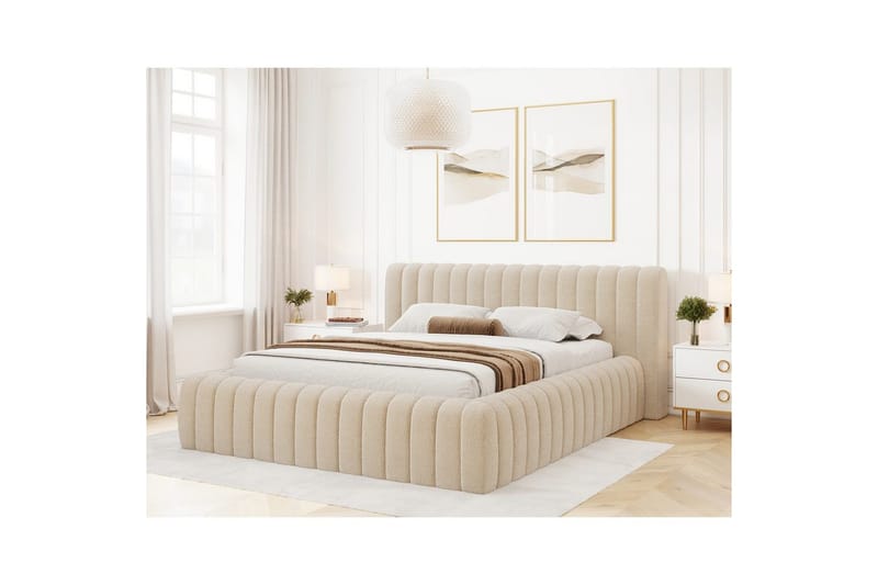 Säng med stoppning Eltap Carilla med metallram/gaslyft/förvaring - Royal 18, Beige, 140x200 cm - Möbler - Säng - Säng med förvaring