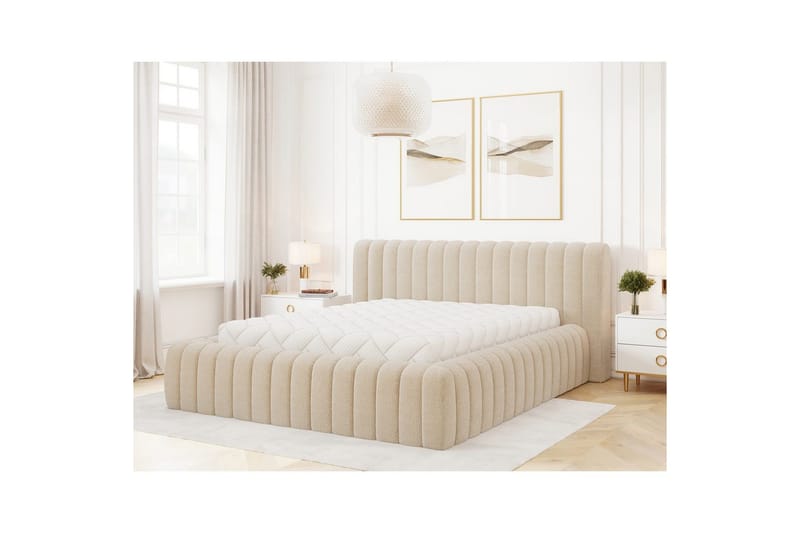 Säng med stoppning Eltap Carilla med metallram/gaslyft/förvaring - Royal 18, Beige, 140x200 cm - Möbler - Säng - Säng med förvaring
