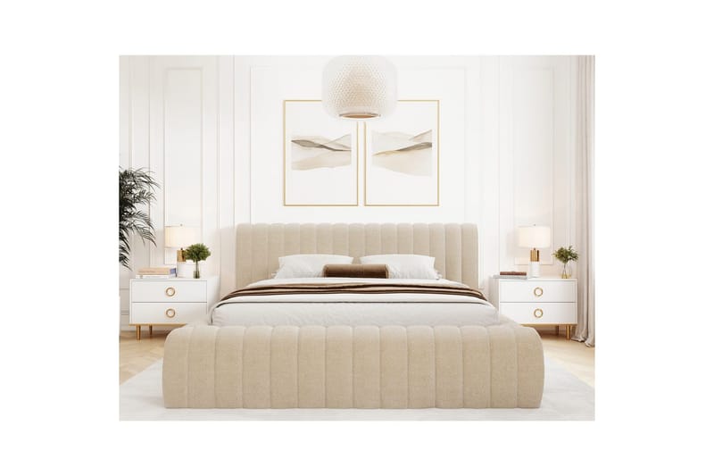 Säng med stoppning Eltap Carilla med metallram/gaslyft/förvaring - Royal 18, Beige, 160x200 cm - Möbler - Säng - Säng med förvaring