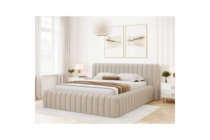 Säng med stoppning Eltap Carilla med metallram/gaslyft/förvaring - Sola 18, Beige, 180x200 cm - Möbler - Säng - Säng med förvaring
