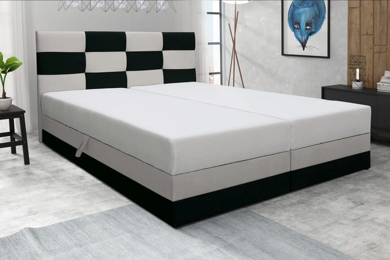 Säng Mona 180x200 med Förvaring - Svart/Beige - Komplett sängpaket - Säng med förvaring