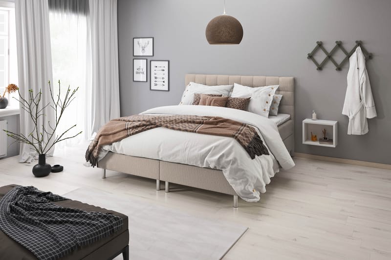 Sängpaket Suset Box Bed 120x200 - Beige - Säng med förvaring - Komplett sängpaket