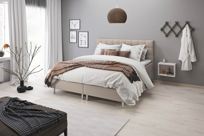 Sängpaket Suset Box Bed 160x200 - Beige - Säng med förvaring - Komplett sängpaket