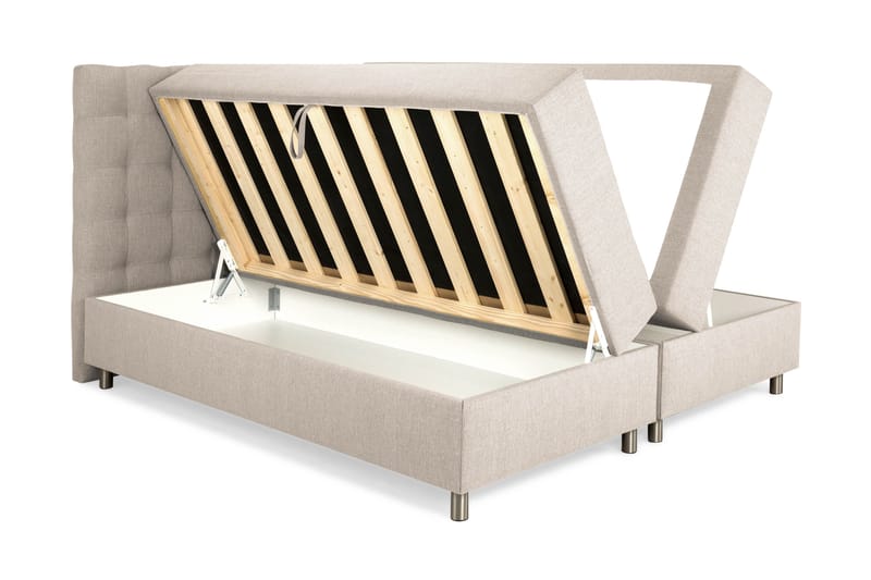 Sängpaket Suset Box Bed 160x200 - Beige - Säng med förvaring - Komplett sängpaket