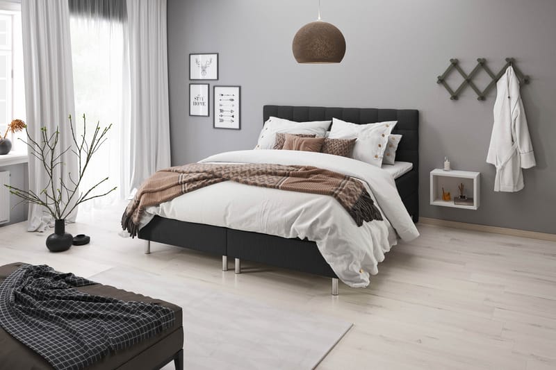 Sängpaket Suset Box Bed 180x200 - Mörkgrå - Säng med förvaring - Komplett sängpaket