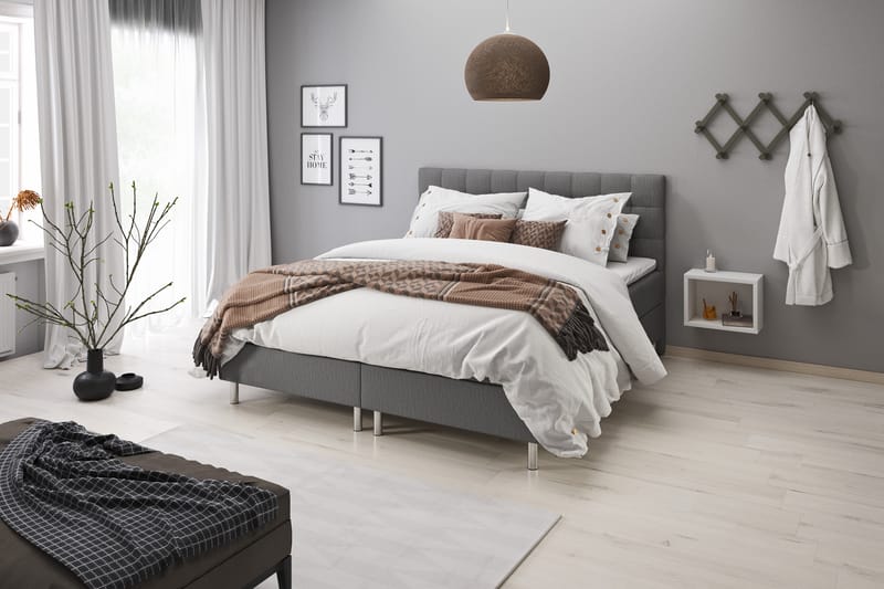 Sängpaket Suset Box Bed 80x200 - Ljusgrå - Säng med förvaring - Komplett sängpaket
