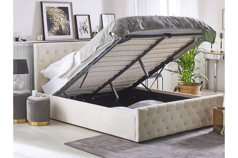 Saleux Förvaringssäng 140x200 cm - Sammet/Beige - Möbler - Säng - Säng med förvaring