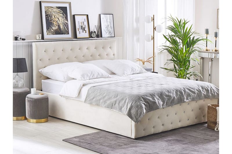 Saleux Förvaringssäng 140x200 cm - Sammet/Beige - Möbler - Säng - Säng med förvaring