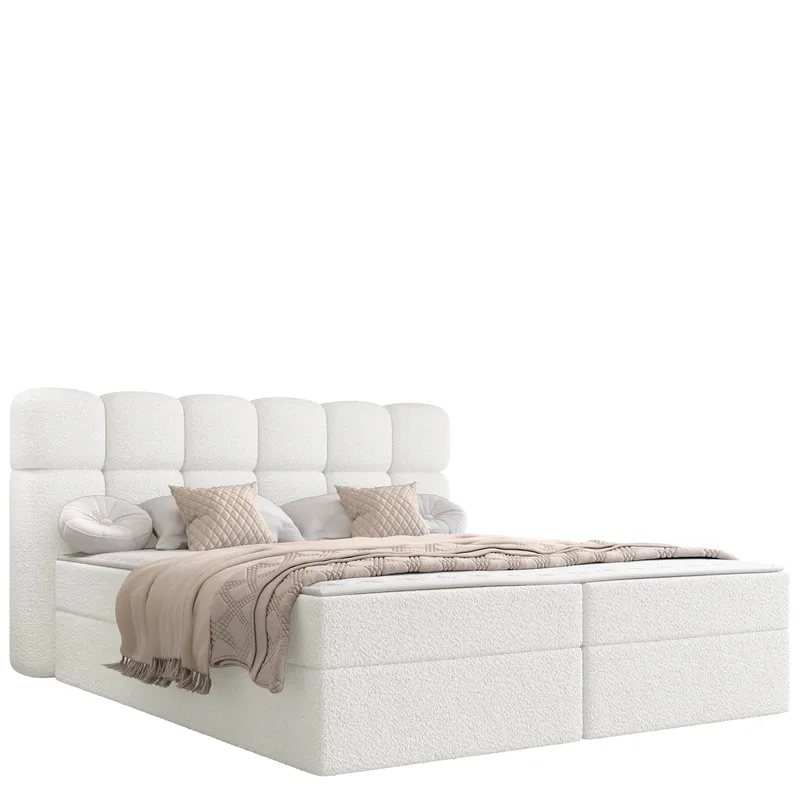 Varlen Komplett Sängpaket Kontinentalsäng med förvaring 160x200 cm Rutad, vit