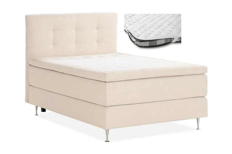 Sängpaket Kakichi Boucle 120x200 Knappad gavel + Madrasskydd - Ljusbeige - Möbler - Säng - Kontinentalsäng