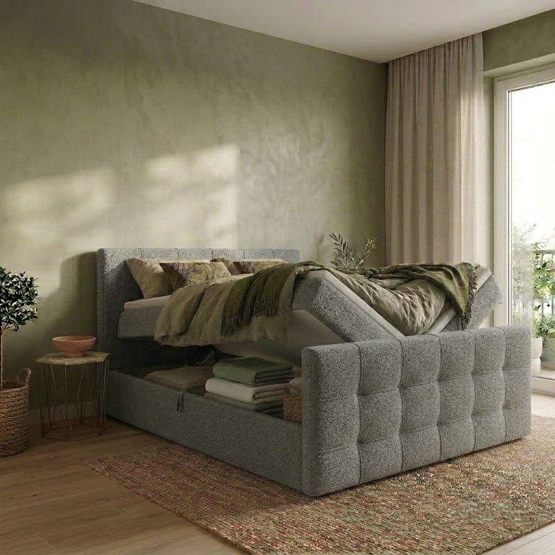 Sängpaket Kontinentalsäng Elvros 140x200 cm med Lyftförvaring - Betonggrå - Möbler - Säng - Kontinentalsäng