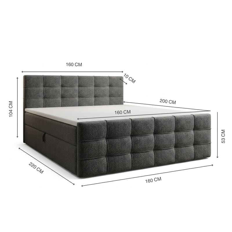 Sängpaket Kontinentalsäng Elvros 160x200 cm med Lyftförvaring - Antracit/Mycket mörk grafit - Möbler - Säng - Kontinentalsäng