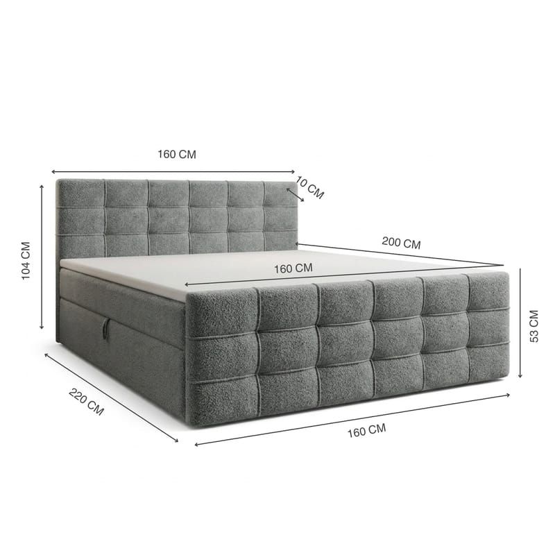 Sängpaket Kontinentalsäng Elvros 160x200 cm med Lyftförvaring - Betonggrå - Möbler - Säng - Kontinentalsäng