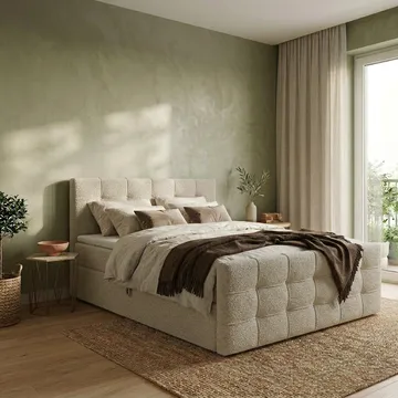 Sängpaket Kontinentalsäng Elvros 160x200 cm med Lyftförvaring - Krämfärgad écru / ljusbeige - Möbler - Säng - Kontinentalsäng