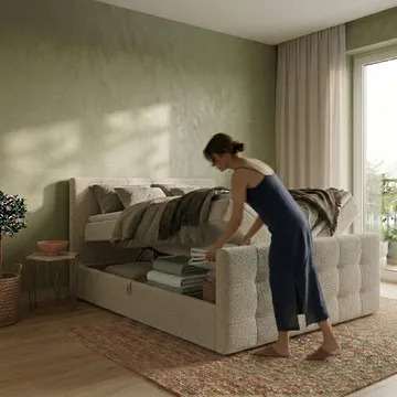 Sängpaket Kontinentalsäng Elvros 160x200 cm med Lyftförvaring - Krämfärgad écru / ljusbeige - Möbler - Säng - Kontinentalsäng