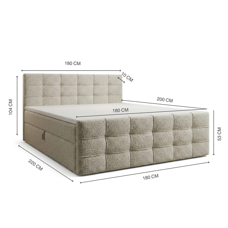 Sängpaket Kontinentalsäng Elvros 180x200 cm med Lyftförvaring - Krämfärgad écru / ljusbeige - Möbler - Säng - Kontinentalsäng