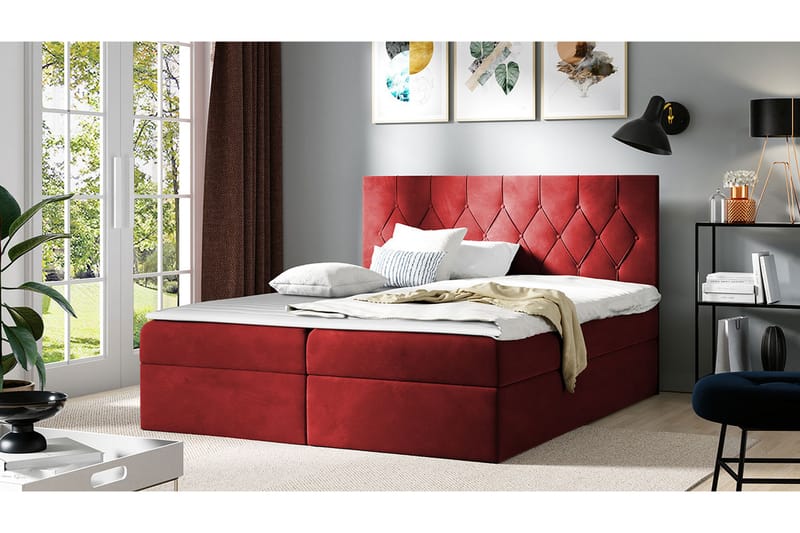 Sängpaket Kontinentalsäng Kanwar 120x200 cm med Förvaring - Röd - Säng med förvaring - Komplett sängpaket