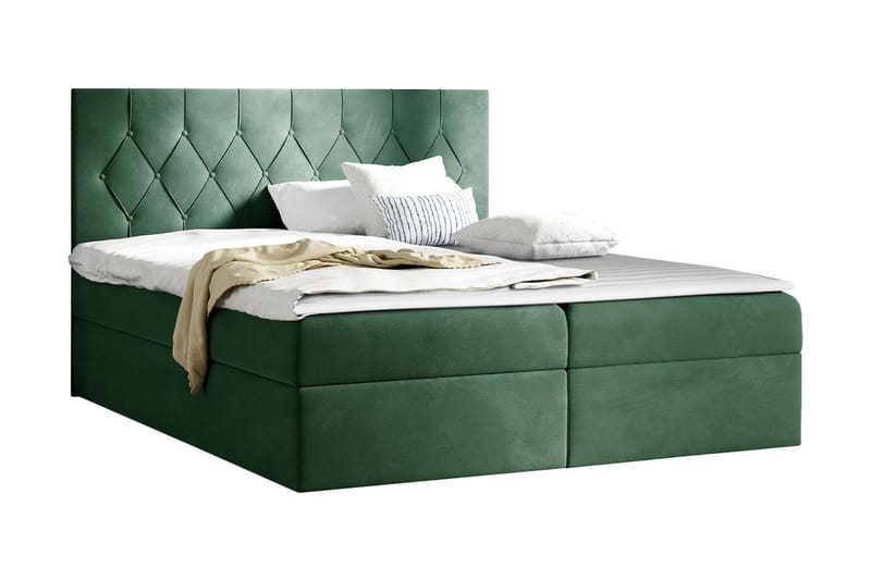 Sängpaket Kontinentalsäng Kanwar 160x200 cm med Förvaring - Grön - Säng med förvaring - Komplett sängpaket