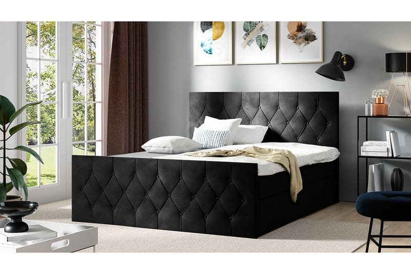 Sängpaket Kontinentalsäng Kanwer 160x200 cm med Förvaring - Svart - Säng med förvaring - Komplett sängpaket