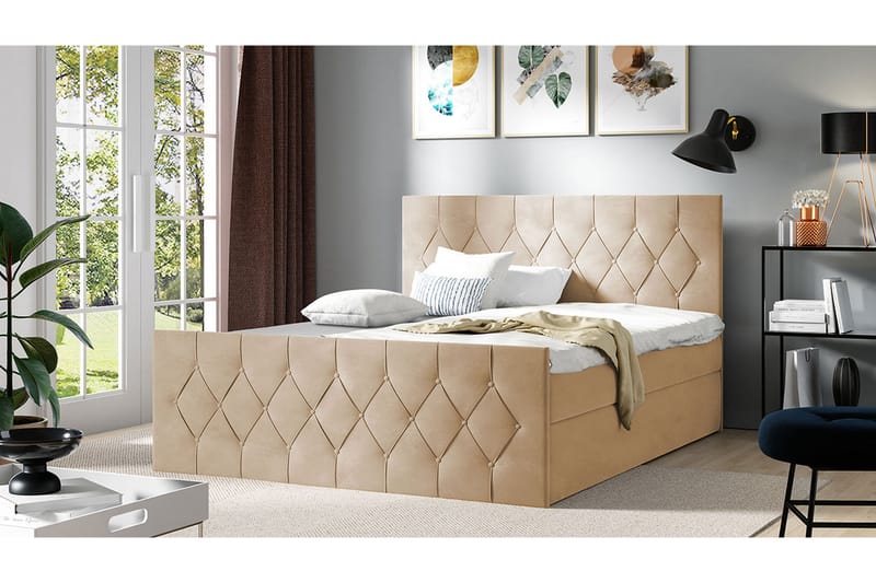 Sängpaket Kontinentalsäng Kanwer 180x200 cm med Förvaring - Beige - Säng med förvaring - Komplett sängpaket