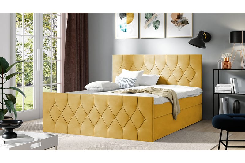 Sängpaket Kontinentalsäng Kanwer 180x200 cm med Förvaring - Gul - Säng med förvaring - Komplett sängpaket