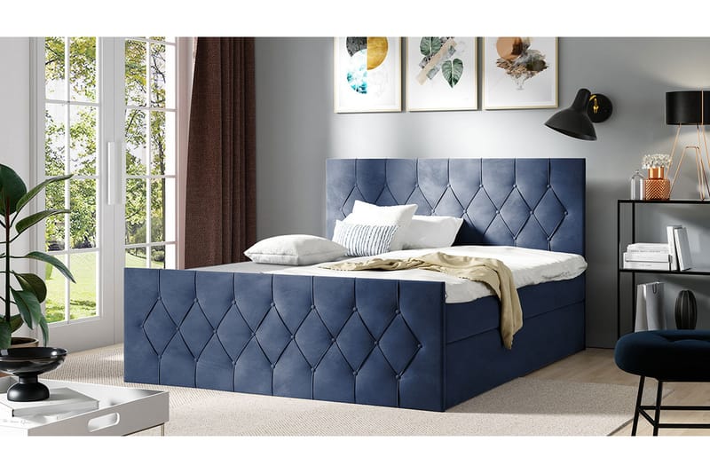Sängpaket Kontinentalsäng Kanwer 200x200 cm med Förvaring - Blå - Säng med förvaring - Komplett sängpaket