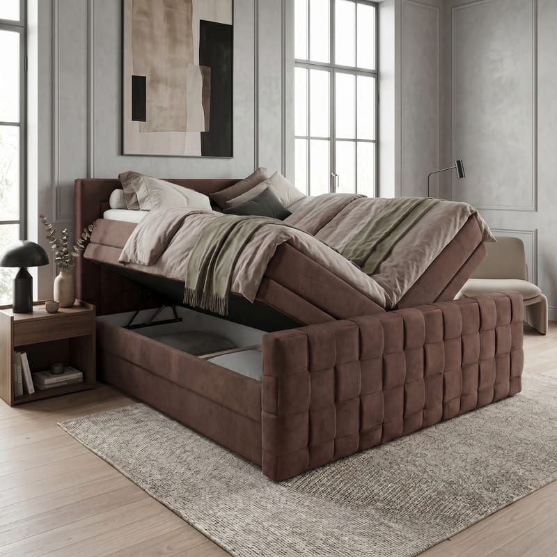 Sängpaket Kontinentalsäng Ryven 140x200 cm med Lyftförvaring - Chokladbrun/mörkbrun/mocka - Möbler - Säng - Kontinentalsäng