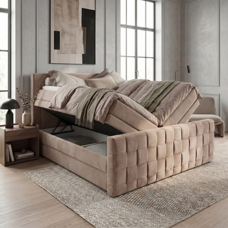Sängpaket Kontinentalsäng Ryven 160x200 cm med Lyftförvaring - varm beige/latte - Möbler - Säng - Kontinentalsäng