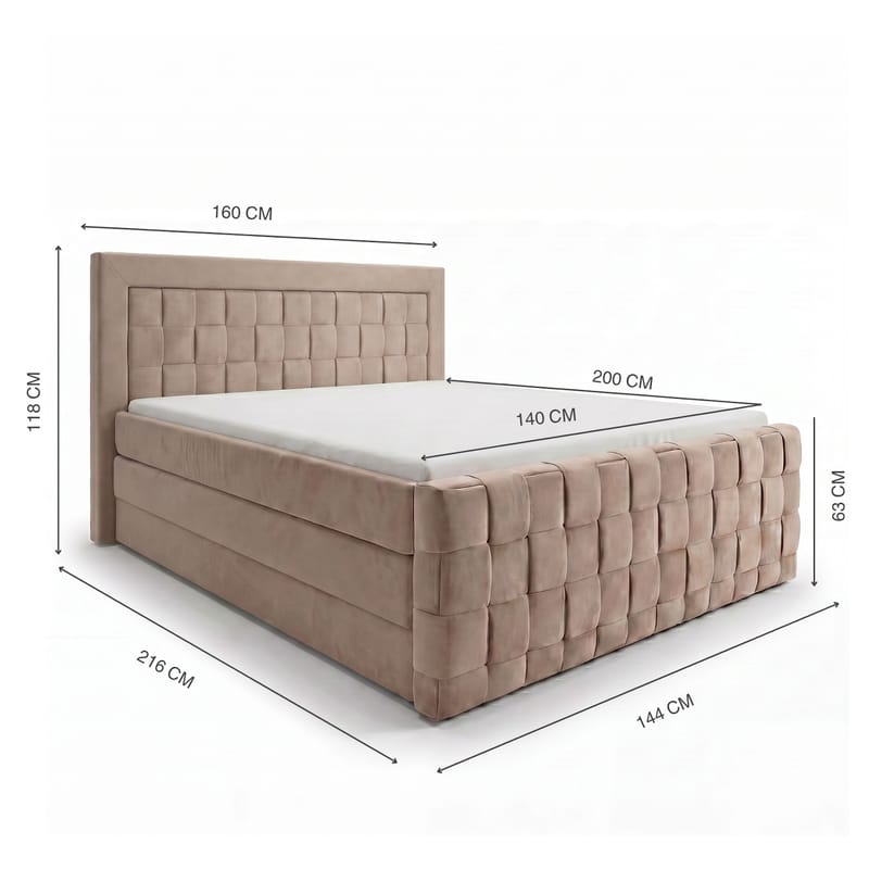 Sängpaket Kontinentalsäng Ryven 160x200 cm med Lyftförvaring - varm beige/latte - Möbler - Säng - Kontinentalsäng