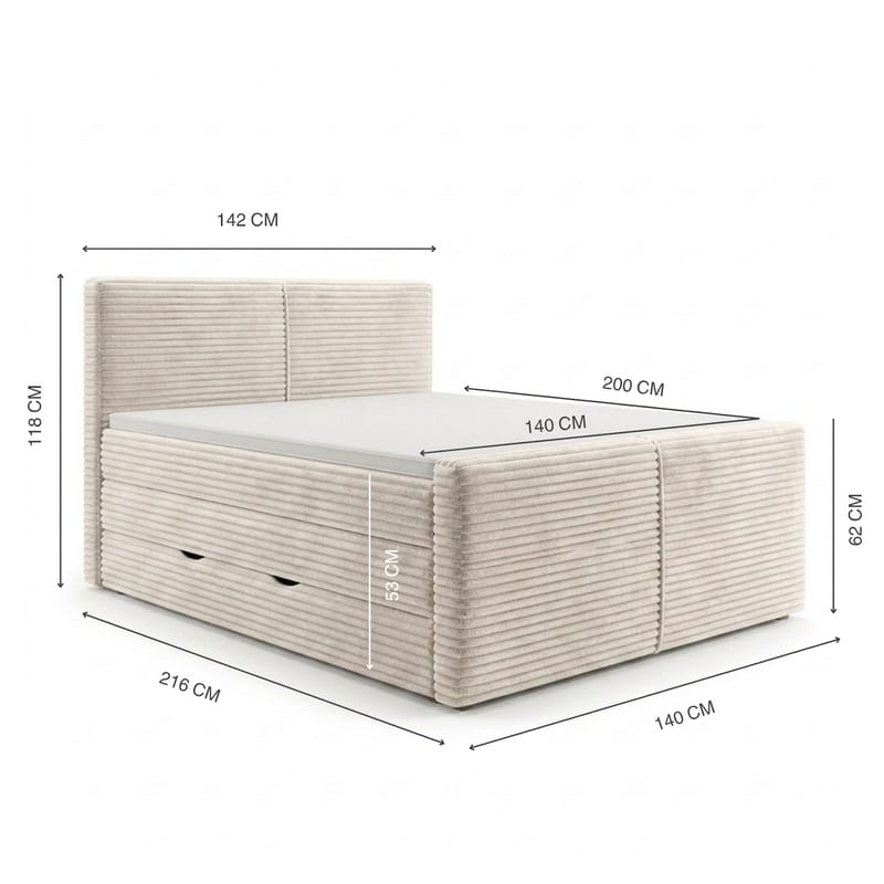 Sängpaket Kontinentalsäng Sorvin 140x200 cm med Lyftförvaring - Gräddvit / écru / elfenben - Möbler - Säng - Kontinentalsäng