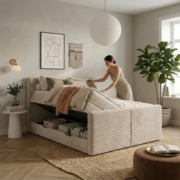 Sängpaket Kontinentalsäng Sorvin 140x200 cm med Lyftförvaring - Gräddvit / écru / elfenben - Möbler - Säng - Kontinentalsäng