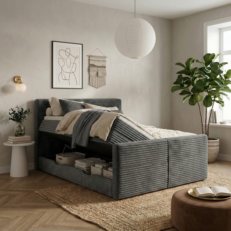 Sängpaket Kontinentalsäng Sorvin 140x200 cm med Lyftförvaring - Grafitgrå/Mörkgrå - Möbler - Säng - Kontinentalsäng