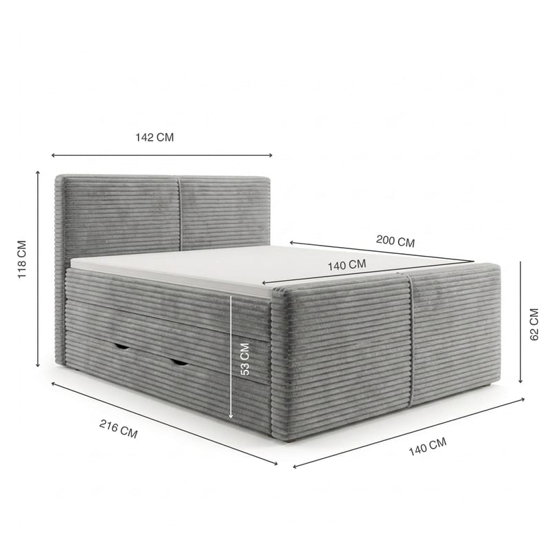 Sängpaket Kontinentalsäng Sorvin 140x200 cm med Lyftförvaring - Ljusgrå - Möbler - Säng - Kontinentalsäng