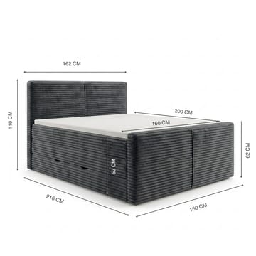 Sängpaket Kontinentalsäng Sorvin 160x200 cm med Lyftförvaring - Grafitgrå/Mörkgrå - Möbler - Säng - Kontinentalsäng