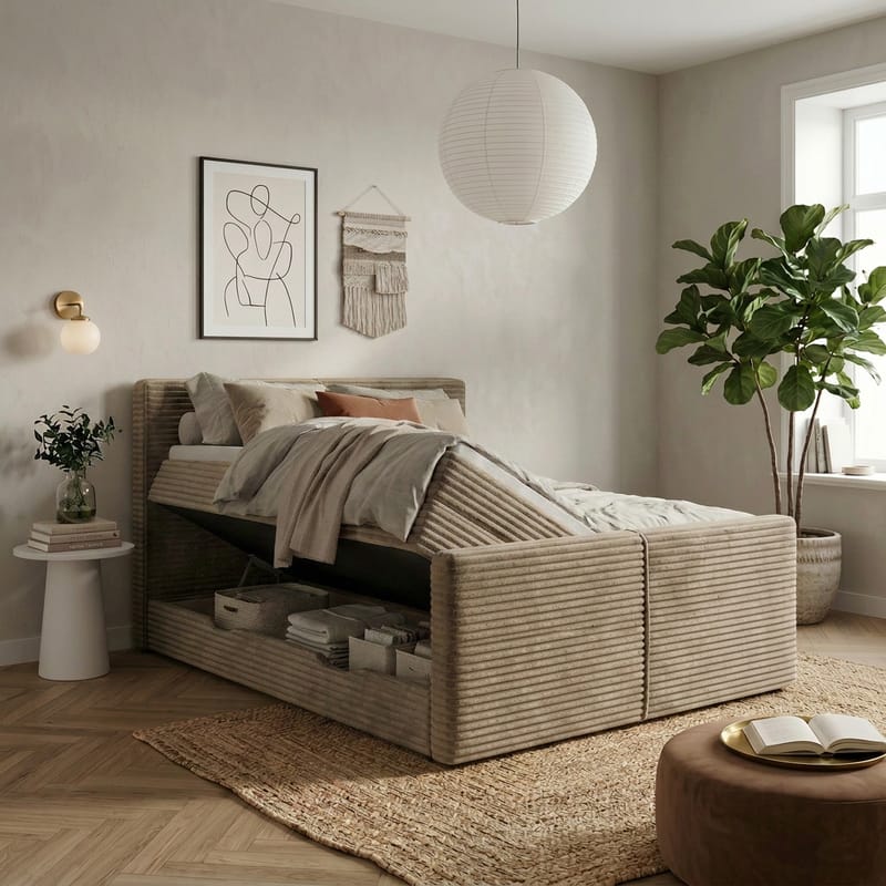 Sängpaket Kontinentalsäng Sorvin 160x200 cm med Lyftförvaring - Varm beige - Möbler - Säng - Kontinentalsäng