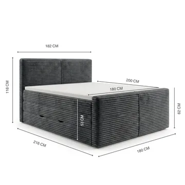 Sängpaket Kontinentalsäng Sorvin 180x200 cm med Lyftförvaring - Grafitgrå/Mörkgrå - Möbler - Säng - Kontinentalsäng