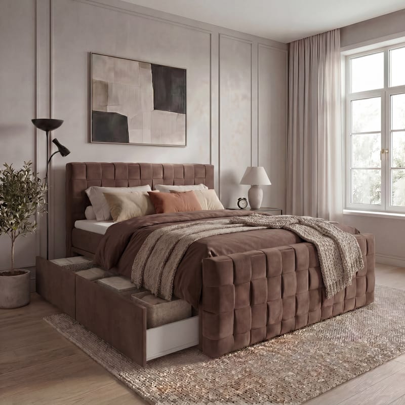 Sängpaket Kontinentalsäng Tyrosen 140x200 cm med Lådförvaring - chokladbrun - Möbler - Säng - Kontinentalsäng