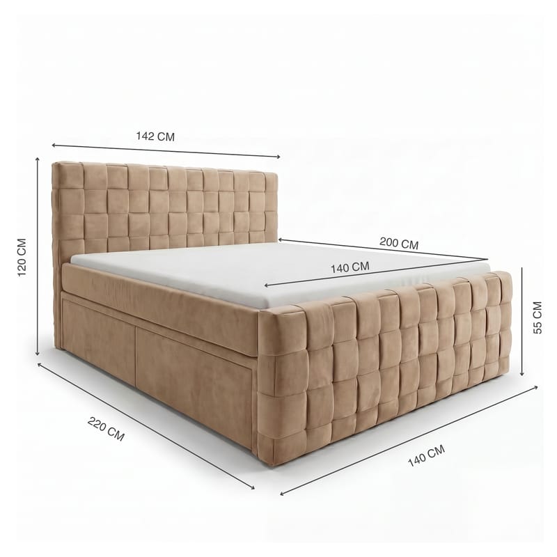Sängpaket Kontinentalsäng Tyrosen 140x200 cm med Lådförvaring - kamel - Möbler - Säng - Kontinentalsäng