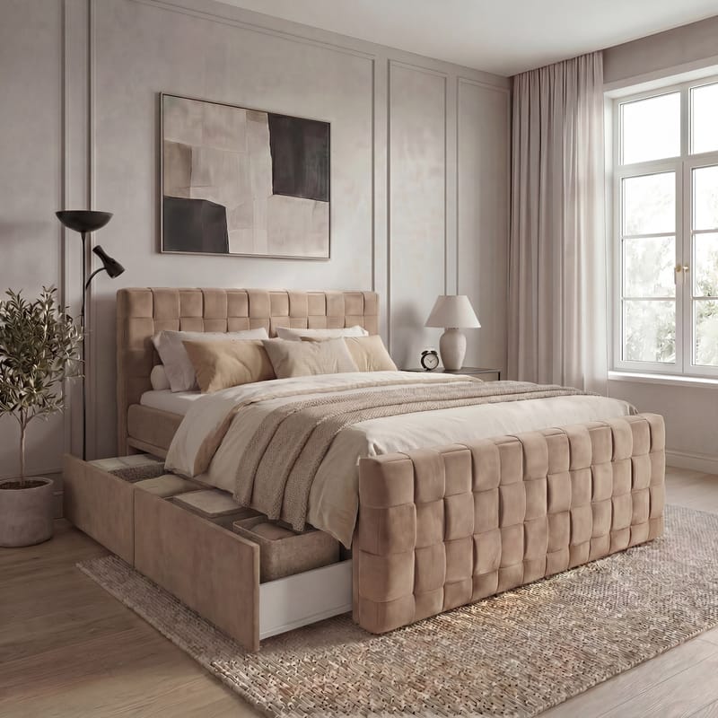 Sängpaket Kontinentalsäng Tyrosen 180x200 cm med Lådförvaring - kamel - Möbler - Säng - Kontinentalsäng